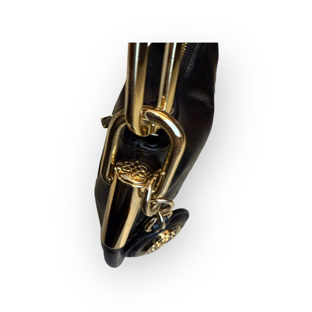 Antonio Melani Women's Soft Black Leather Weave Pattern Shoulder Bag 
Gold​​ - Picture 6 of 14